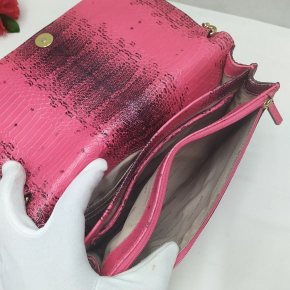 Michael Kors Pink Leather Python Printed Chain Strap Crossbody Bag - Picture 11 of 16